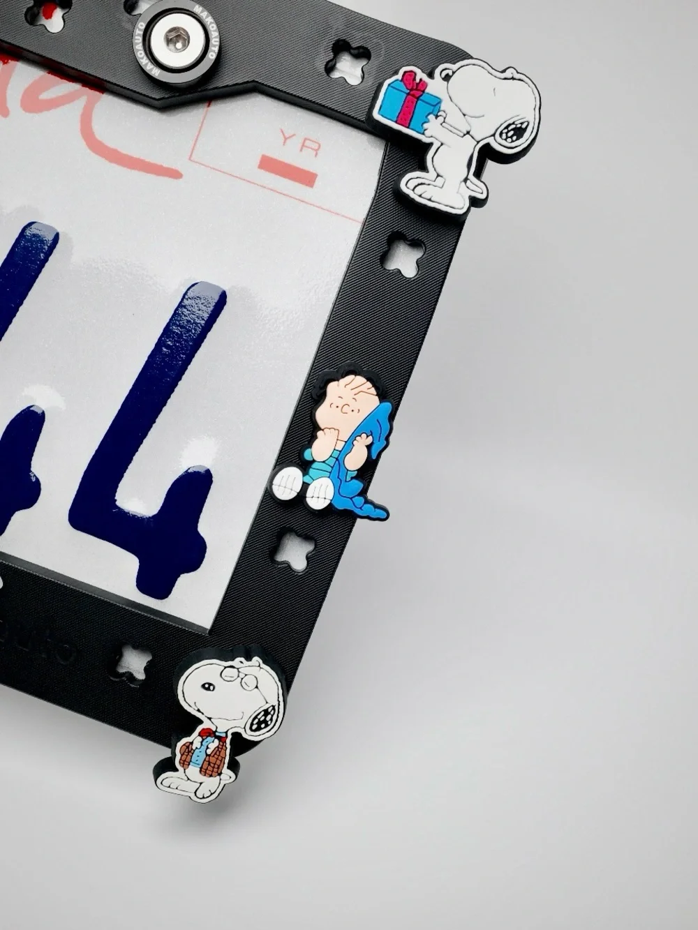 Peanuts Character Black License Plate Frame with Snoopy & Friends